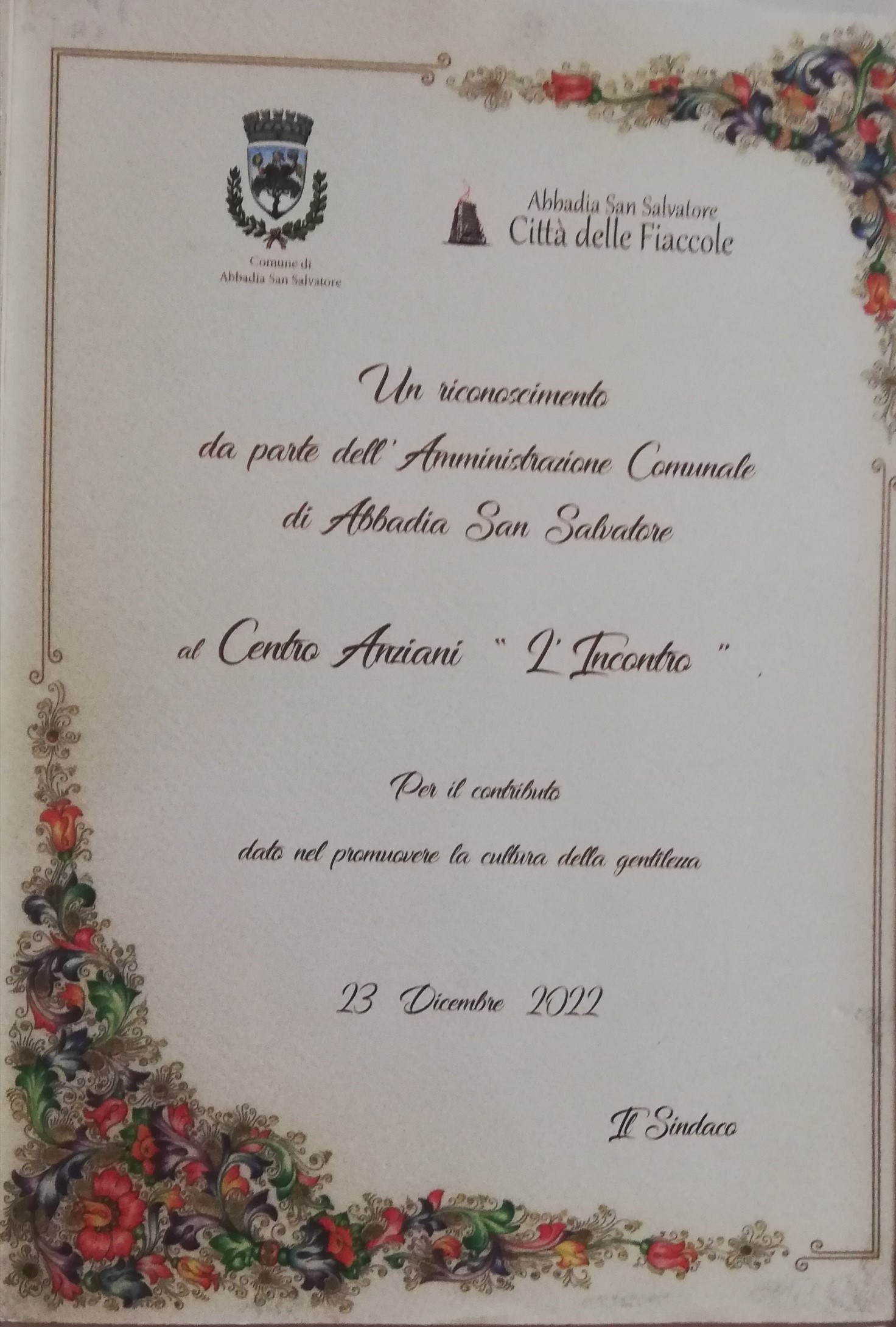 attestato gentilezza